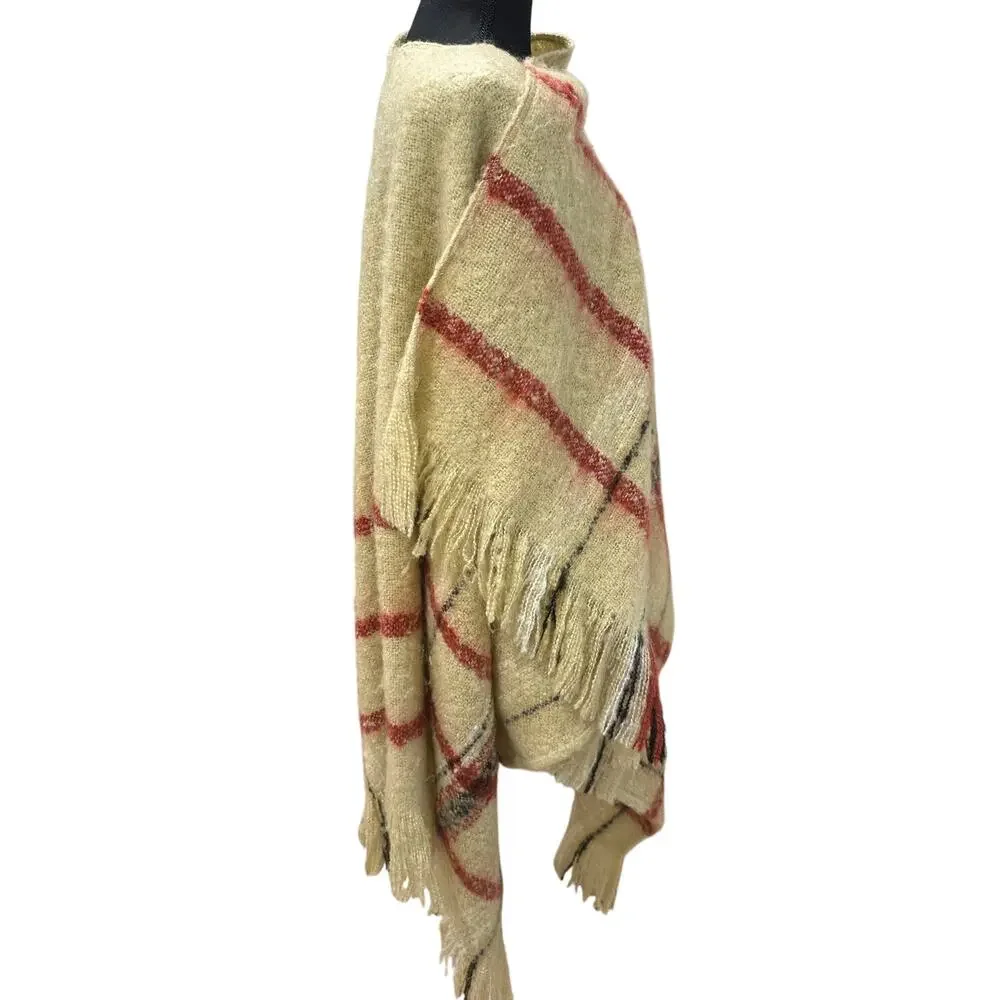 Love Stitch Nottingham Plaid Fringe Poncho Wrap (adorable & warm) - OS